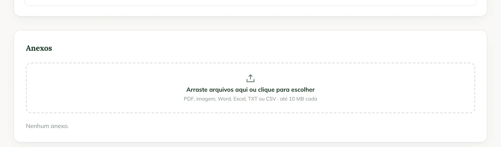 Attachments box on the animal record on the web, with the Drag files here or click to choose area