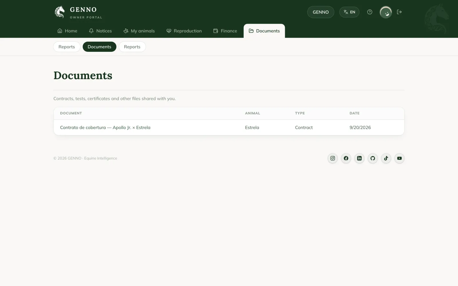 Documents in the Owner portal, with Luna's Boarding contract and the Signature pending label