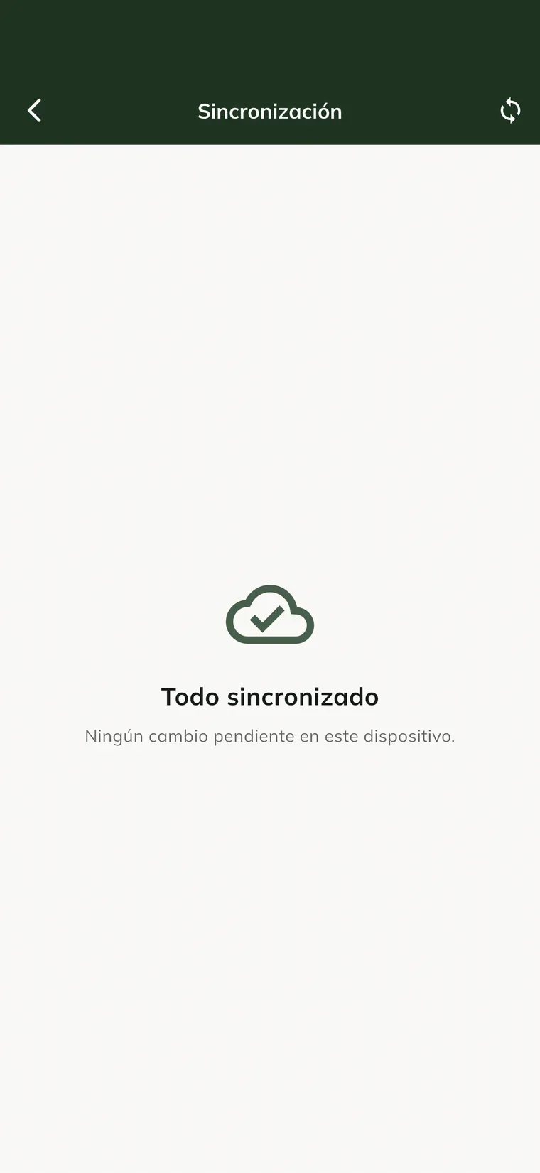 Sección Cuenta del menú Más, con la tarjeta Sincronización mostrando Todo sincronizado