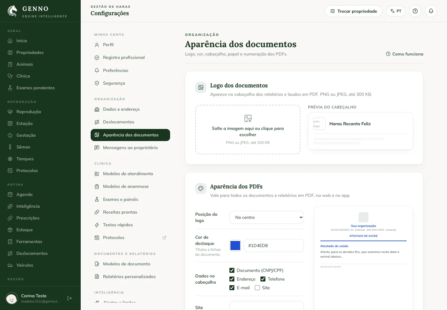 Apariencia de los documentos en la Configuración de la web, con el logo y la vista previa del documento