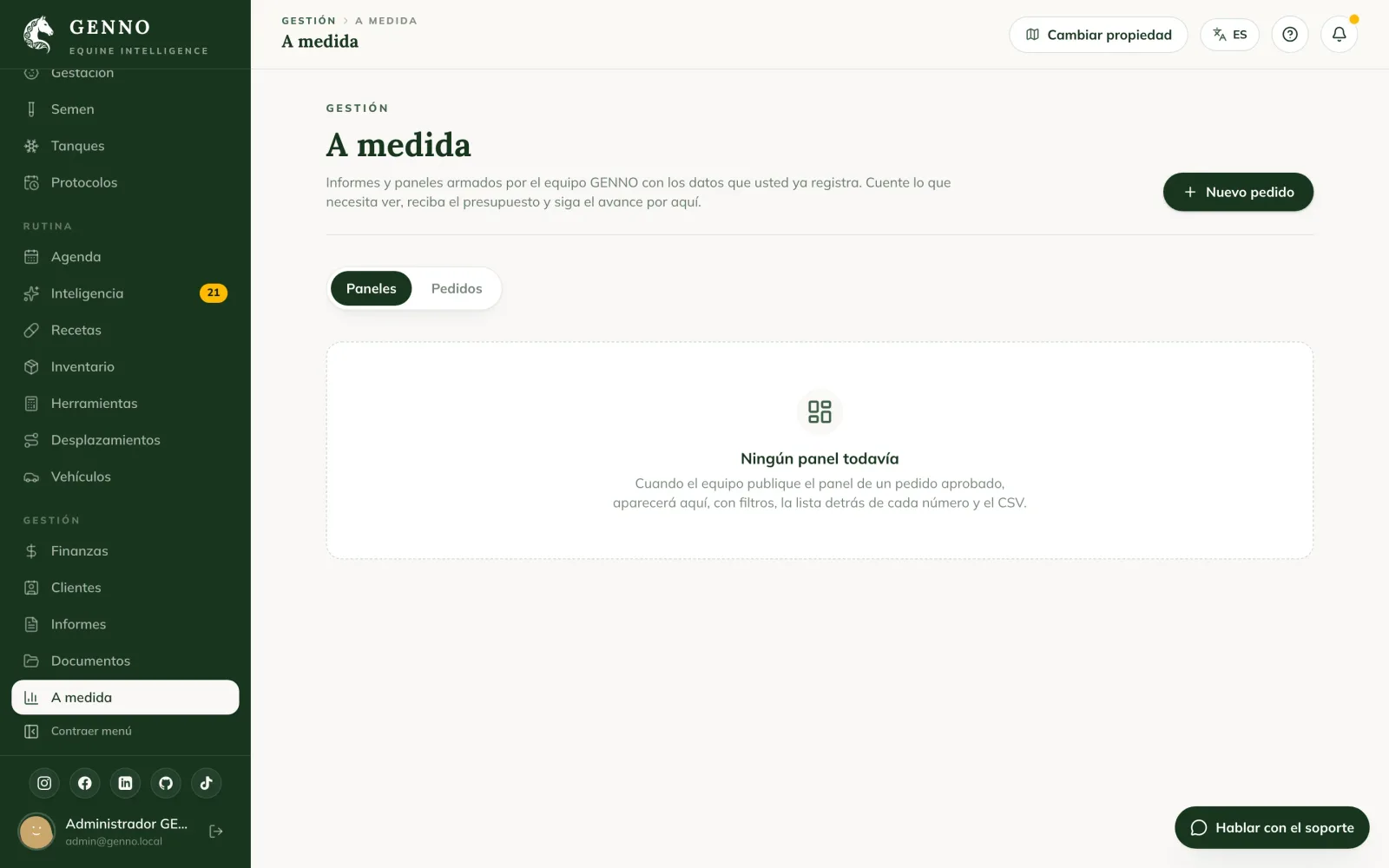 Ventana Nuevo pedido a medida en la web, con Nombre del pedido, Qué quiere ver, Qué decisión ayuda a tomar y Con qué frecuencia lo revisará