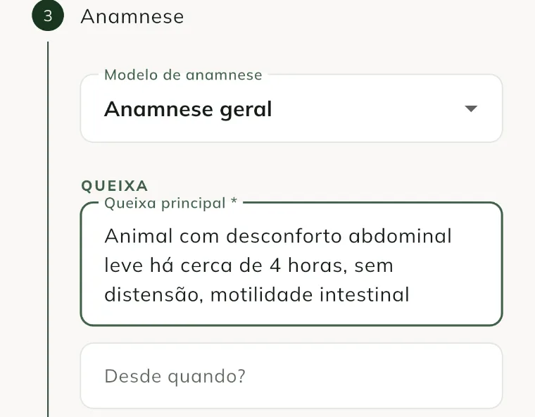 Main complaint in the app after choosing the quick text /colica-leve