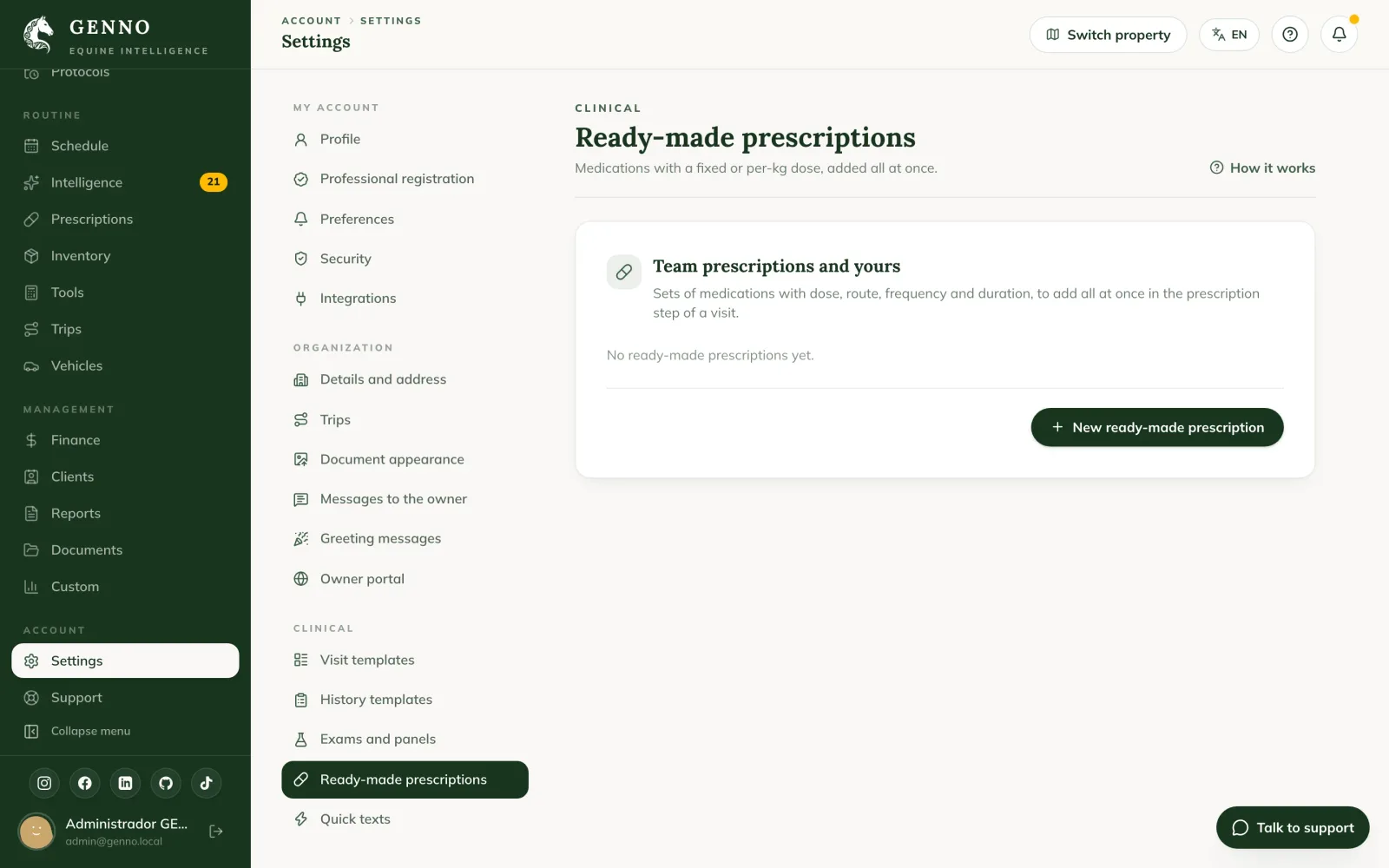 Ready-made prescriptions nelle Settings del web, con la ricetta Mild colic contrassegnata per kg